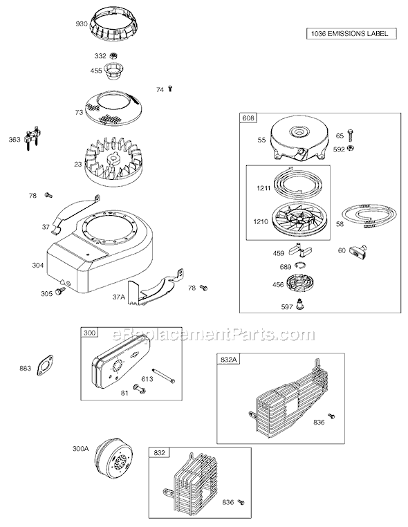 Page E Diagram and Parts List for 9J900SERIES  Briggs and Stratton Engine